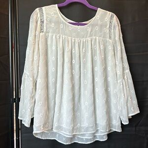 LOFT White Eyelet Top with 3/4 Bell Sleeves - LP